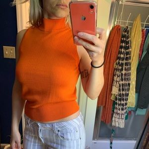 60s Mod Retro Orange Mock Neck Top Turtleneck M
